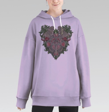Геральдический герб с кельтским крестом и орлами, Hoodie Long Oversize Fiolet