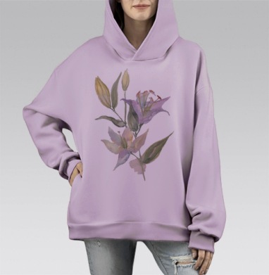 Воздушные лилии, Hoodie Mono Fiolet, оверсайз, утепленная