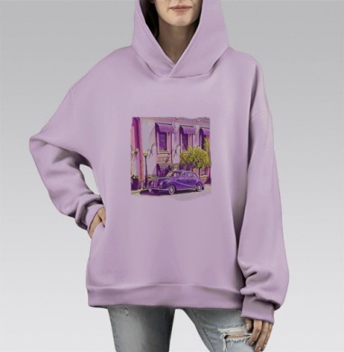 Ностальгия Времени: Фиолетовый Ретро Автомобиль, Hoodie Mono Fiolet, оверсайз, утепленная