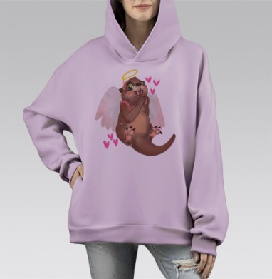 Выдрёнок ангел с крыльями и сердечками, Hoodie Mono Fiolet, оверсайз, утепленная