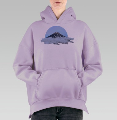 Величественный вулкан в облаках — стильный минимализм, Hoodie Oversize Fiolet, утепленная