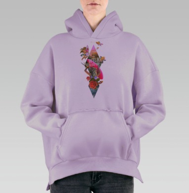 Дикий серфер с головой тигра — сюрреализм и свобода, Hoodie Oversize Fiolet, утепленная