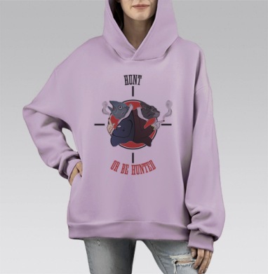 Кот и рыба в костюмах: Охоться или будь охотим, Hoodie Mono Fiolet, оверсайз, утепленная