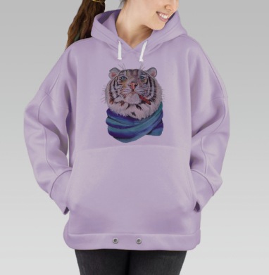 Тигр с сигарой и сине-зеленым шарфом, Hoodie Oversize Fiolet