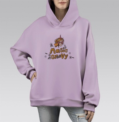 Хиппи Груви принт, Hoodie Mono Fiolet, оверсайз, утепленная