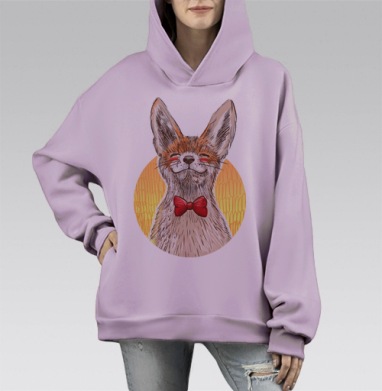 Очаровательный фенек в красной бабочке, Hoodie Mono Fiolet, оверсайз, утепленная