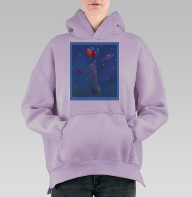 Волшебный слоненок с воздушными шарами в космосе, Hoodie Oversize Fiolet, утепленная