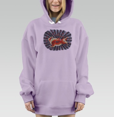 Японские тату тигр, Hoodie Mjhigh Dig Mel, Fiolet, утепленная