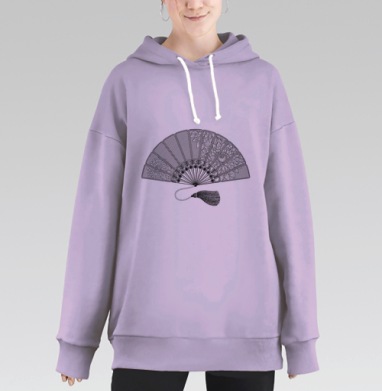Черно-белый веер с изысканным восточным орнаментом, Hoodie Long Oversize Fiolet