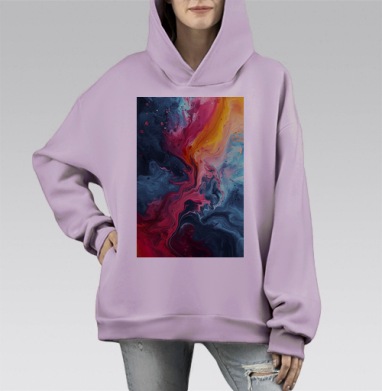 Яркая абстракция синие красные оттенки на подушке, Hoodie Mono Fiolet, оверсайз, утепленная