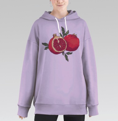 Яркий растительный орнамент спелые фрукты красные сочные гранаты, Hoodie Long Oversize Fiolet