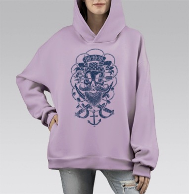 Винтажный пиратский череп с усами и саблями, Hoodie Mono Fiolet, оверсайз, утепленная