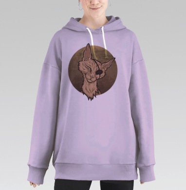 Юмористическая винтажная стилизованная иллюстрация портрет кота пирата, Hoodie Long Oversize Fiolet