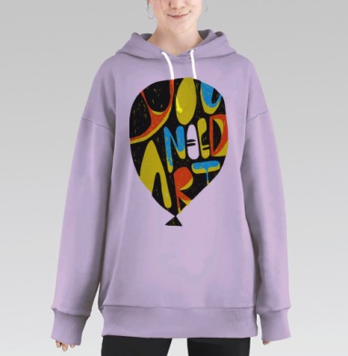 Яркое граффити с посланием «You Need Art», Hoodie Long Oversize Fiolet