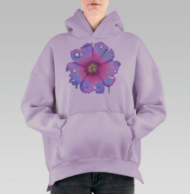 Цветок с пирсингом – контраст природы и бунта, Hoodie Oversize Fiolet, утепленная