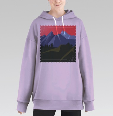 Винтажный горный пейзаж с красным небом, Hoodie Long Oversize Fiolet