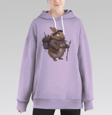 Пушистый кролик-путешественник в походной экипировке, Hoodie Long Oversize Fiolet