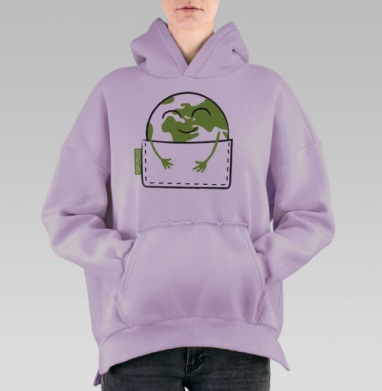 Земной шар в объятиях с улыбкой и надписью СПАСИБО, Hoodie Oversize Fiolet, утепленная