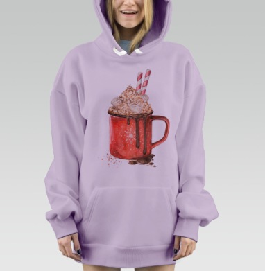 Праздничная кружка горячего шоколада с зефирками, Hoodie Mjhigh Dig Mel, Fiolet, утепленная