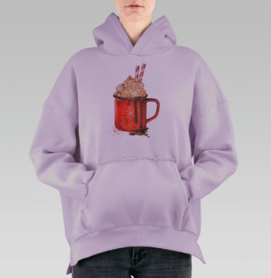 Праздничная кружка горячего шоколада с зефирками, Hoodie Oversize Fiolet, утепленная