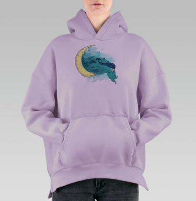 Спящий синий кит на месяц в акварельном стиле, Hoodie Oversize Fiolet, утепленная