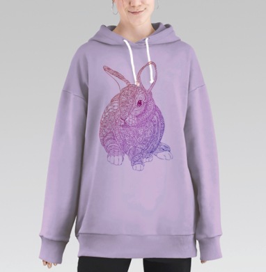 Стилизованный кролик-зентангл с градиентом, Hoodie Long Oversize Fiolet