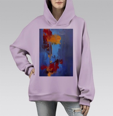 Абстрактная энергия и контраст цветов, Hoodie Mono Fiolet, оверсайз, утепленная
