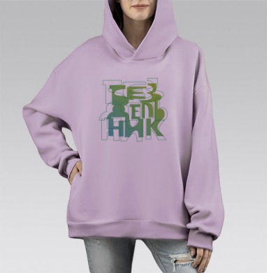 Абстрактная геометрия зеленых оттенков глубины, Hoodie Mono Fiolet, оверсайз, утепленная