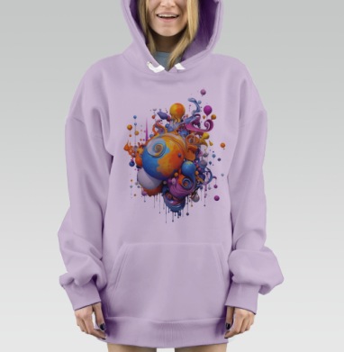 Абстрактные Жидкие Фигуры Взрыв Цвета, Hoodie Mjhigh Dig Mel, Fiolet, утепленная