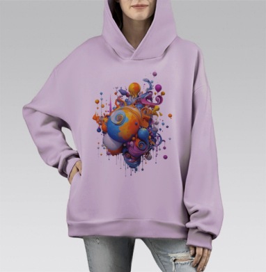 Абстрактные Жидкие Фигуры Взрыв Цвета, Hoodie Mono Fiolet, оверсайз, утепленная