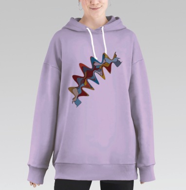 Абстрактные волнообразные формы в красных синих тонах, Hoodie Long Oversize Fiolet