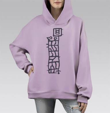 Абстрактный лабиринт серых линий на сером фоне, Hoodie Mono Fiolet, оверсайз, утепленная