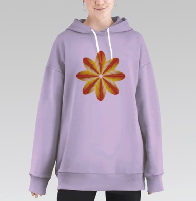 Абстрактный светящийся цветок из лучей на сером фоне, Hoodie Long Oversize Fiolet