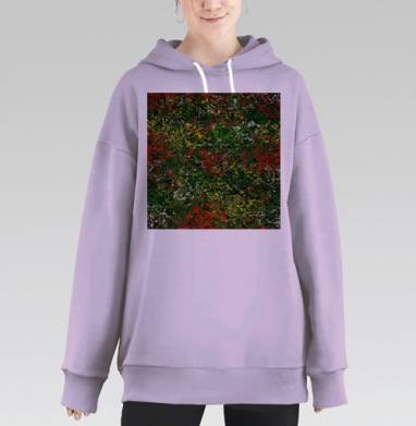 Абстрактный зеленый красный желтый узор летнего изобилия, Hoodie Long Oversize Fiolet