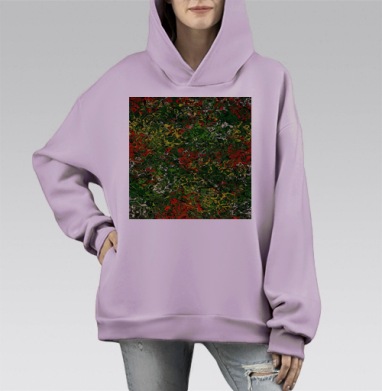 Абстрактный зеленый красный желтый узор летнего изобилия, Hoodie Mono Fiolet, оверсайз, утепленная