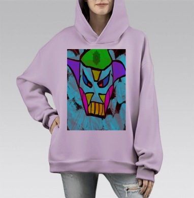 Агрессивная яркая маска в современном стиле, Hoodie Mono Fiolet, оверсайз, утепленная