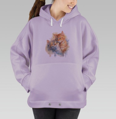Акварельные котики теплый уют для дома, Hoodie Oversize Fiolet