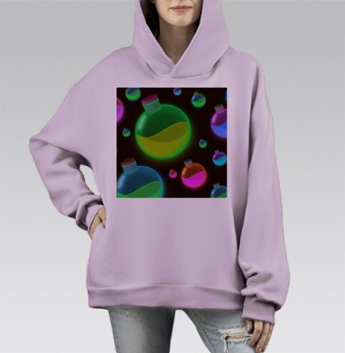 Алхимические колбы с яркой жидкостью эффектное освещение, Hoodie Mono Fiolet, оверсайз, утепленная