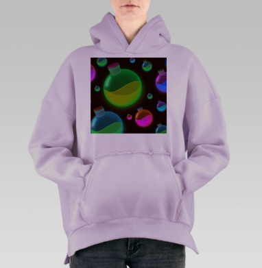 Алхимические колбы с яркой жидкостью эффектное освещение, Hoodie Oversize Fiolet, утепленная