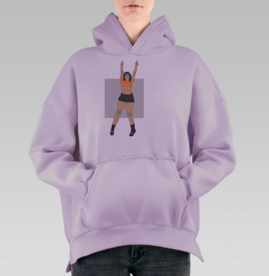 Аниме девушка с поднятыми руками полный рост, Hoodie Oversize Fiolet, утепленная