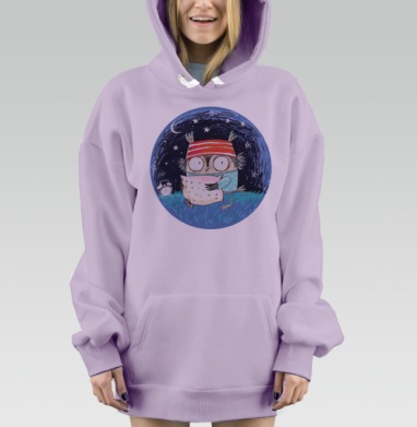 Милый совенок в ночной пижаме для сна и уюта, Hoodie Mjhigh Dig Mel, Fiolet, утепленная