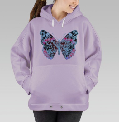 Бабочка неоновая электронная с коричневыми акцентами бабочки, Hoodie Oversize Fiolet
