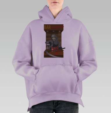 Бар с Скелетом и Кровавыми Стопками в Темных Тонах, Hoodie Oversize Fiolet, утепленная