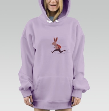 Бегущий заяц с ранцем с динамикой движения, Hoodie Mjhigh Dig Mel, Fiolet, утепленная