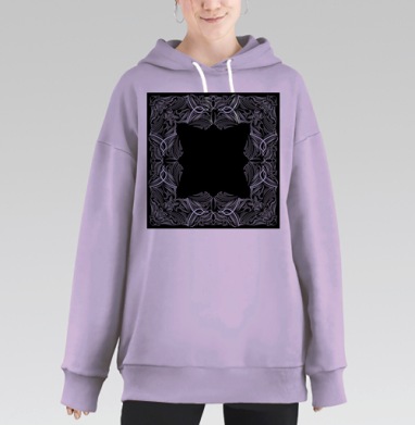 Белая Пинстрайпинг Квадратная Рамка Черный Фон, Hoodie Long Oversize Fiolet