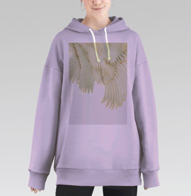 Белоснежные крылья птиц с золотыми контурами легкость свобода, Hoodie Long Oversize Fiolet