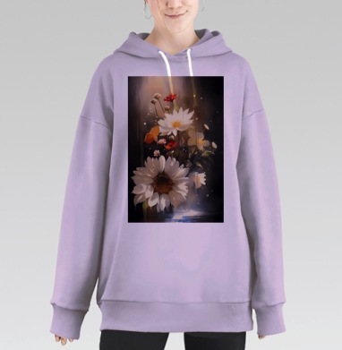 Белые цветы на фоне тёплого света природы нежности, Hoodie Long Oversize Fiolet
