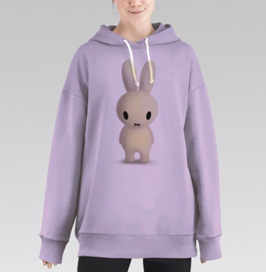 Белый милый заяц с большими ушами на фоне белом белом, Hoodie Long Oversize Fiolet