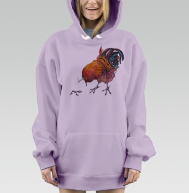 Сюрреалистичный рисунок петуха с метафорическим смыслом, Hoodie Mjhigh Dig Mel, Fiolet, утепленная