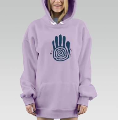 Бирюзовая ладонь с спиралью и точками символ жизни, Hoodie Mjhigh Dig Mel, Fiolet, утепленная